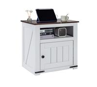 VEVOR Table d'appoint de ferme à 3 niveaux, table de chevet carrée avec ports et prises USB, table d'appoint avec armoire de rangement, table de nuit, idéal pour le salon, la chambre, le bureau, blanc