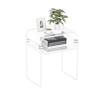VEVOR Table d'appoint en acrylique, 30 x 40 x 50 cm, table de chevet moderne et transparente à 2 niveaux avec étagère de rangement, petit bout de canapé rectangulaire en acrylique, pour salon, chambre