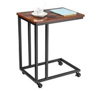 VEVOR Table d'appoint mobile en forme de C, bouts de canapé avec cadre en métal et roulettes, support d'extrémité portable 500 x 350 x 605 mm, table basse pour salon, chambre à coucher, bureau, marron