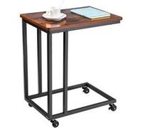 VEVOR Table d'appoint mobile en forme de C, bouts de canapé avec cadre en métal et roulettes, support d'extrémité portable 500 x 350 x 605 mm, table basse pour salon, chambre à coucher, bureau, marron