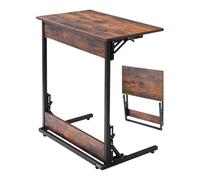 VEVOR Table d'appoint pliant en forme de C, bouts de canapé avec cadre en métal et pieds réglables, plateau TV pliable, table basse en C pour salon chambre à coucher bureau, 600 x 370 x 700 mm, marron