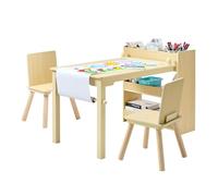 VEVOR Table d'art pour Enfants avec 2 Chaises, Bureau d'Activité avec Étagères de Rangement 3 Niveaux, Kit en Bois pour Tout-Petits, pour Lecture Dessin Bricolage Apprentissage Écriture, Bois Clair