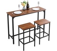 VEVOR Table de Bar Haute et Tabourets, 3 PCS, Ensemble Mange Debout avec 2 Chaises, Surface Rectangulaire Design à Arêtes Arrondies, pour Bureau, Petit-Déjeuner, Mini Bars, Marron Rustique, Noir