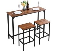 VEVOR Table de Bar Haute et Tabourets, 3 PCS, Ensemble Mange Debout avec 2 Chaises, Surface Rectangulaire Design à Arêtes Arrondies, pour Bureau, Petit-Déjeuner, Mini Bars, Marron Rustique, Noir