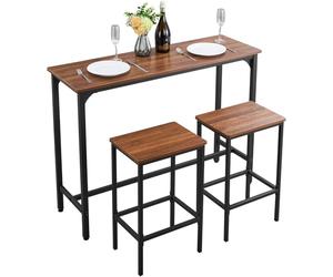 VEVOR Table de Bar Haute et Tabourets, 3 PCS, Ensemble Mange Debout avec 2 Chaises, Surface Rectangulaire Design à Arêtes Arrondies, pour Bureau, Petit-Déjeuner, Mini Bars, Marron Rustique, Noir