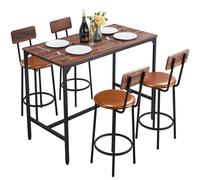 VEVOR Table de Bar Haute et Tabourets, 5 PCS, Ensemble Mange Debout avec 4 Chaises, Surface Rectangulaire Design à Arêtes Arrondies, pour Bureau, Petit-Déjeuner, Mini Bars, Marron Rustique, Noir