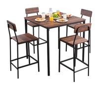 VEVOR Table de Bar Haute et Tabourets, 5 Pièces, Ensemble Mange Debout avec 4 Chaises, Surface Carrée Design à Arêtes Arrondies, pour Bureau, Petit-Déjeuner, Mini Bars, Marron Rustique, Noir