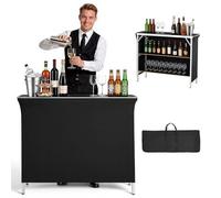 VEVOR Table de Bar Pliable Portable, 1100x385x885 mm, avec Sac de Transport, 2 Étagères de Rangement et Jupe Amovible, Comptoir de Bar Mobile pour Événements, Fêtes, Foires et Salons Professionnels