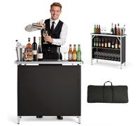 VEVOR Table de Bar Pliable Portable, 980x385x870 mm, avec Sac de Transport, 2 Étagères de Rangement et Jupe Amovible, Comptoir de Bar Mobile pour Événements, Fêtes, Foires et Salons Professionnels