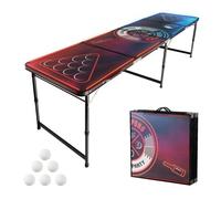 VEVOR Table de Beer Pong 240 cm Table de Jeu à Boire avec Éclairage LED, Pour Bière-pong Fête Partie Camping Pique-nique Avant-matchs Jardin, Pliante, Hauteur Réglable, Avec Poignées et 6 Balles