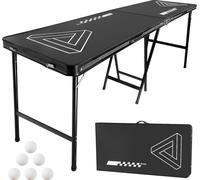 VEVOR table de beer pong portable pliante surélevée (240 x 60 x 90 cm), table de beer pong avec poignées & 6 balles de pong, table pliante arrière pour bureau fête hayon voyage et camping, noir
