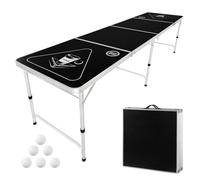 VEVOR Table de bière Pong Portable, 2,4 m, Table de Jeu de Beer Pong Pliable avec poignée de Transport et 6 balles de ping-Pong, Hauteur réglable, pour Bureau, fête de hayon, Voyage et Camping, Noir