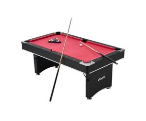 VEVOR Table de billard 1835 mm, kit de billard portable, pieds réglables, ensemble d'accessoires complets avec boule, queue, support, craie et pinceau, pour domicile, club, noir avec tissu rouge