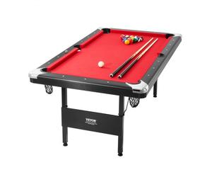 VEVOR Table de Billard 192 cm, Kit de Billard Pliable et Portable, Ensemble d'Accessoires Complets avec Balles, Queues, Craies et Brosse, Couleur Noir avec Tissu Rouge, pour Domicile, Club, Café-Bar