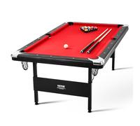 VEVOR Table de Billard 213,4 cm, Kit de Billard Pliable et Portable, Ensemble d'Accessoires Complets avec Balles, Queues, Craies et Brosse, Couleur Noir avec Tissu Rouge, pour Domicile, Club, Café-Bar