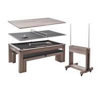 VEVOR Table de Billard 3 en 1, Table à Manger Transformable en Billard et Tennis de 214 cm, avec 2 bancs de Rangement pour Porte-queues, Brosse à Craie, Support pour Boules, pour Domicile, Club