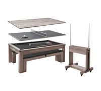 VEVOR Table de billard 3 en 1, table à manger transformable en billard et tennis de table 214 cm, avec 2 bancs de rangement pour porte-queues, brosse à craie, support pour boules, pour domicile, club