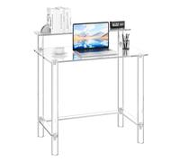 VEVOR Table de bureau en acrylique, 50 x 80 x 88 cm, bureau d'étude transparent à 2 niveaux avec support d'écran, table console en acrylique moderne, capacité de charge 60 kg, pour chambre, salon