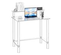 VEVOR Table de bureau en acrylique, 50 x 80 x 88 cm, bureau d'étude transparent à 2 niveaux avec support d'écran, table console en acrylique moderne, capacité de charge 60 kg, pour chambre, salon