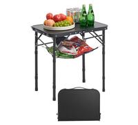 VEVOR Table de Camping Pliante 60x40 cm, Table d'Appoint Portable Légère et Compacte, en Aluminium MDF, Hauteur Réglable, avec Couche en Maille et Poignée de Transport, pour Pique-Nique, Noir