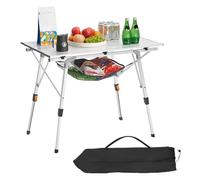 VEVOR Table de Camping Pliante Enroulable 90x52 cm, Table d'Appoint Portable en Aluminium, avec Hauteur Réglable, Couche en Maille et Sac de Transport, pour Cuisine en Plein Air, Pique-Nique, Argent