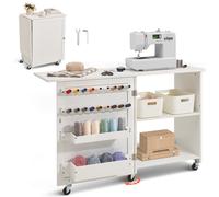 VEVOR Table de couture pliante compacte – roulettes verrouillables, étagères – blanc