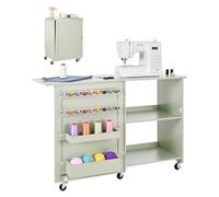 VEVOR Table de Couture Pliante, Table pour Machine à Coudre Polyvalente pour Maison avec Design Compact, roulettes, Chevilles en Bois, Plateaux de Rangement et étagère, Serrure magnétique, Vert Clair