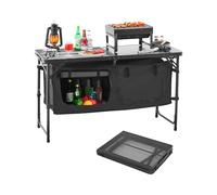 VEVOR Table de Cuisine de Camping, 3 hauteurs réglables, Table de Cuisson extérieur Pliante, Portable et légère, en Aluminium, avec Organisateur de Rangement, pour Barbecue, Pique-Nique, Voyage, Noir