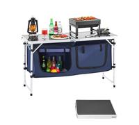 VEVOR Table de Cuisine de Camping, 3 hauteurs réglables, Table de Cuisson extérieur Pliante, Portable et légère, en Aluminium, avec Organisateur de Rangement, pour Barbecue, Pique-Nique, Voyage, Bleu