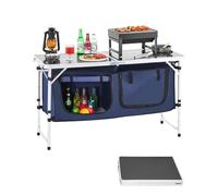VEVOR Table de Cuisine de Camping, 3 hauteurs réglables, Table de Cuisson extérieur Pliante, Portable et légère, en Aluminium, avec Organisateur de Rangement, pour Barbecue, Pique-Nique, Voyage, Bleu