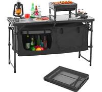 VEVOR Table de Cuisine de Camping, 3 hauteurs réglables, Table de Cuisson extérieur Pliante, Portable et légère, en Aluminium, avec Organisateur de Rangement, pour Barbecue, Pique-Nique, Voyage, Noir