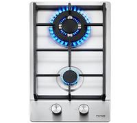 VEVOR Table de cuisson de 30,5 cm à 2 brûleurs, max 12250BTU en acier inoxydable encastrable LPG/NG, convertible, double combustible, gaz naturel avec protection thermocouple pour extérieur, cuisine,