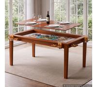 VEVOR Table de Jeux de Société Convertible en Table à Manger 1,6x1x0,76 m pour 6 Joueurs, Plateau Amovible, Tapis de Jeu en Cuir, 6 Porte-Gobelets, Plateaux Coulissants, en Bois Massif, Charge 200 kg