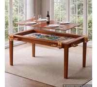 VEVOR Table de Jeux de Société Convertible en Table à Manger 1,6x1x0,76 m | pour 6 Joueurs, Plateau Amovible, Tapis de Jeu en Cuir, 6 Porte-Gobelets, Tablettes Coulissantes, Bois Massif, Charge 200 kg