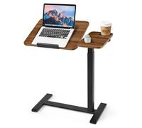 VEVOR Table de Lit à roulettes Cachées 700x400 mm Hauteur Réglable Marron | Bureau Mobile avec Plateau Inclinable, Porte-Gobelet, pour Ordinateur Portable, Lecture, Chambre, Canapé, Maison et Bureau