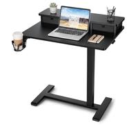 VEVOR Table de Lit à roulettes Cachées 700x500 mm Plateau à 2 Niveaux Noire | Bureau Mobile Réglable en Hauteur avec Porte-Gobelet, pour Ordinateur Portable, Lecture, Chambre, Canapé, Maison et Bureau