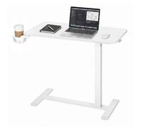 VEVOR Table de Lit à Roulettes Cachées 80x40 cm Système Hydraulique Blanche, Bureau Mobile Réglable en Hauteur avec Porte-Gobelet, pour Ordinateur Portable, Lecture, Chambre, Canapé, Maison et Bureau