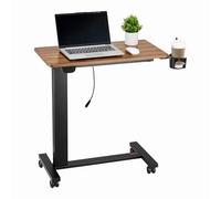 VEVOR Table de lit Mobile, Table d'appoint à 4 roulettes, Levage électrique avec Bouton de Mise à Niveau, Bureau de lit réglable en Hauteur, avec Porte-gobelet, pour Maison et Bureau, Bois et Noir