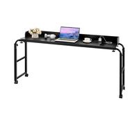 VEVOR Table de lit mobile, table d'appoint avec 4 roulettes (dont 2 avec freins) et prise de courant, bureau au-dessus du lit réglable en hauteur, en panneaux de particules, pour maison, bureau, noir