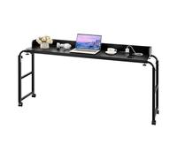 VEVOR Table de lit Mobile, Table d'appoint avec 4 roulettes (Dont 2 avec Freins) et Prise de Courant, Bureau au-Dessus du lit réglable en Hauteur, en Panneaux de Particules, pour Maison, Bureau, Noir