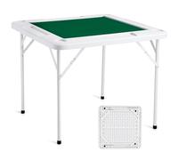 VEVOR Table de Mahjong Pliable pour 4 Joueurs, Table de Jeu de Cartes, avec Plateau Vert Résistant à l'Usure, Table de Dominos avec 4 Porte-Gobelets 4 Plateaux à Jetons, pour Puzzles Poker, 90x90 cm