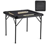 VEVOR Table de Mahjong Pliante Carrée pour 4 Joueurs, Table de Jeu de Cartes avec 4 Porte-gobelets et 4 Plateaux à Jetons, Jeu de Dominos Portable, pour Puzzle Poker Mah-jong, 90 x 90 x 74 cm, Noir