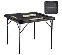 VEVOR Table de Mahjong Pliante Carrée pour 4 Joueurs, Table de Jeu de Cartes avec 4 Porte-gobelets et 4 Plateaux à Jetons, Jeu de Dominos Portable, pour Puzzle Poker Mah-Jong, 90 x 90 x 74 cm, Noir