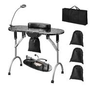 VEVOR Table de manucure portable, table à ongles pliable avec collecteur de poussière électrique, bureau mobile et 4 roues, 3 sacs à poussière, lampe LED pliable, station de travail pour nail art à