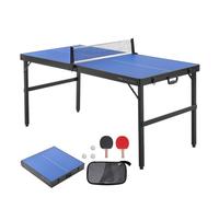 VEVOR Table de ping-Pong pour Le Jeu de Tennis de Table de Taille Moyenne, Tables de Tennis de Table Pliable Portable d'intérieur en MDF, avec Filet, 2 Raquettes, 3 balles, Sac de Transport, poignée