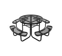 VEVOR Table de pique-nique robuste 1150 mm avec bancs, ensemble table ronde et banc d'extérieur en acier enduit, résistant aux intempéries, avec trou pour parasol, pour jardin, cour, porche, noir