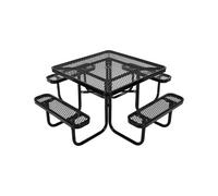 VEVOR Table de pique-nique robuste 1160 mm avec bancs, ensemble table carrée et banc d'extérieur en acier enduit, résistant aux intempéries, avec trou pour parasol, pour jardin, cour, porche, noir