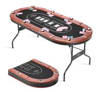 VEVOR Table de Poker Pliable de 183 cm pour 8 Joueurs, Table de Casino Ovale pour Blackjack et Texas Holdem, avec Rails Rembourrés et Porte-Gobelets, pour Jeu de Cartes Jeu de Société, Maison