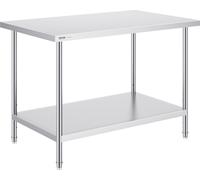 VEVOR Table de préparation en acier inoxydable, table de travail en métal avec 3 niveaux de hauteur réglables, station de travail commerciale pour cuisine, garage, restaurant, arrière-cour 762 x 1219