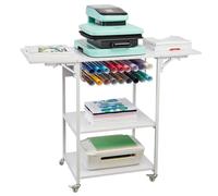 VEVOR Table de Presse à Chaud à 3 Niveaux, Support de Presse à Chaud Mobile avec roulettes, Établi pour Machine de Transfert de Chaleur Pliable, avec Support de Rouleau de Vinyle, Atelier, Blanc